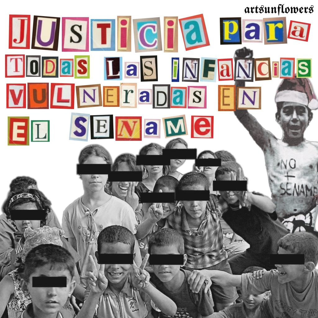 Collage con fotos de niños que dice "justicia para todas las infancias vulneradas en el sename"